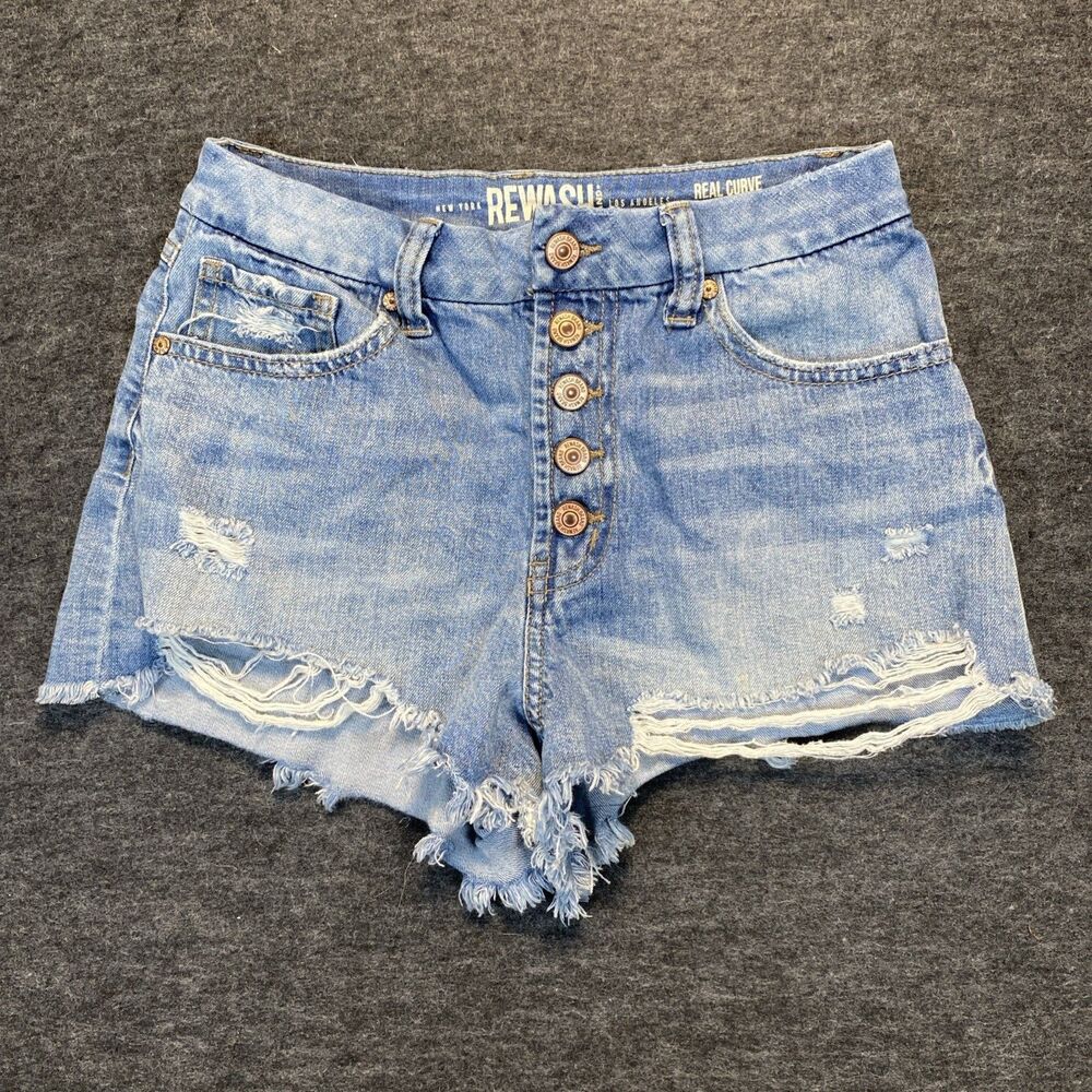 Rewash Jean Womens Juniors Shorts Cut Off High Rise Real Curve Button Distressed